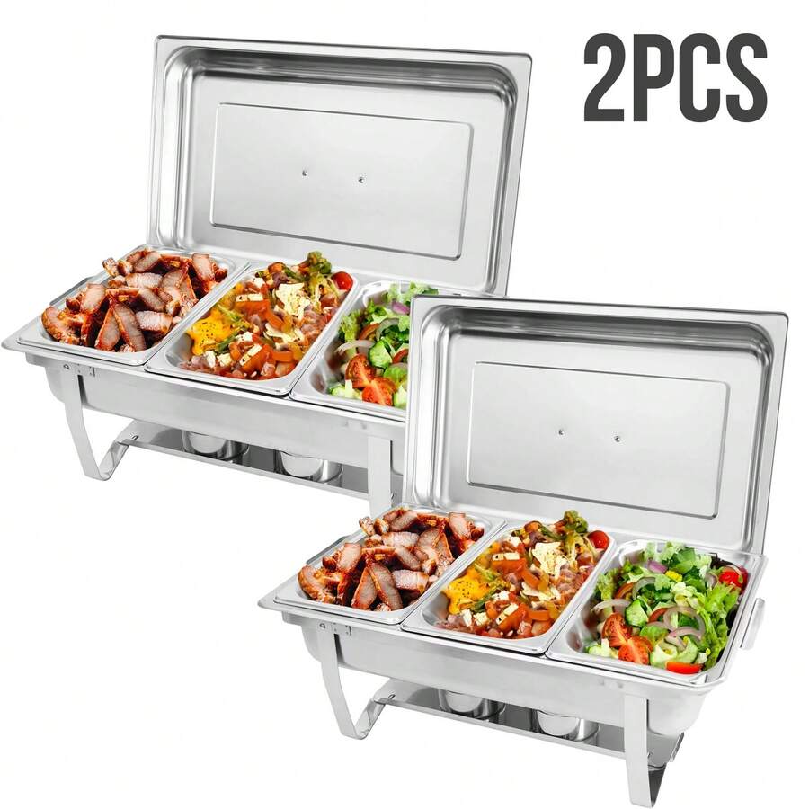 Chafing Dish Buffet Set 2 Pack: 5QT Stainless Steel Chafing Dishes With Stainless Lid & Lid Holder, Quadrate Food Warmers For Parties, Events, Wedding-White - 1/3 2 gói - Xem 1
