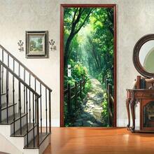 1 套/2 件现代自粘森林小径壁画，可移除墙纸贴纸，现代纸门贴纸，适用于卧室、客厅、办公室装饰房间装饰卧室装饰厨房装饰墙贴墙面装饰贴纸 - 彩色 - 查看 2