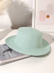 1pc Women's Solid Color Flat Top Small Brim Sun Hat, Simple & Versatile Straw Hat Suitable For Beach Vacation Photoshoots - Solid Color - View 25