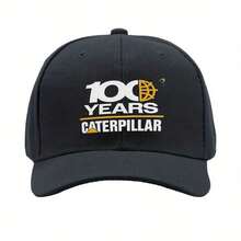 1pc Caterpillar 100 Years Logo Baseball Cap - Lightweight Stretch Fit, Adjustable Snapback Closure, Durable All-Season Truck Driver Hat For Cat Fans & Workers, Retro Style Cap - 黑色 - 查看 1