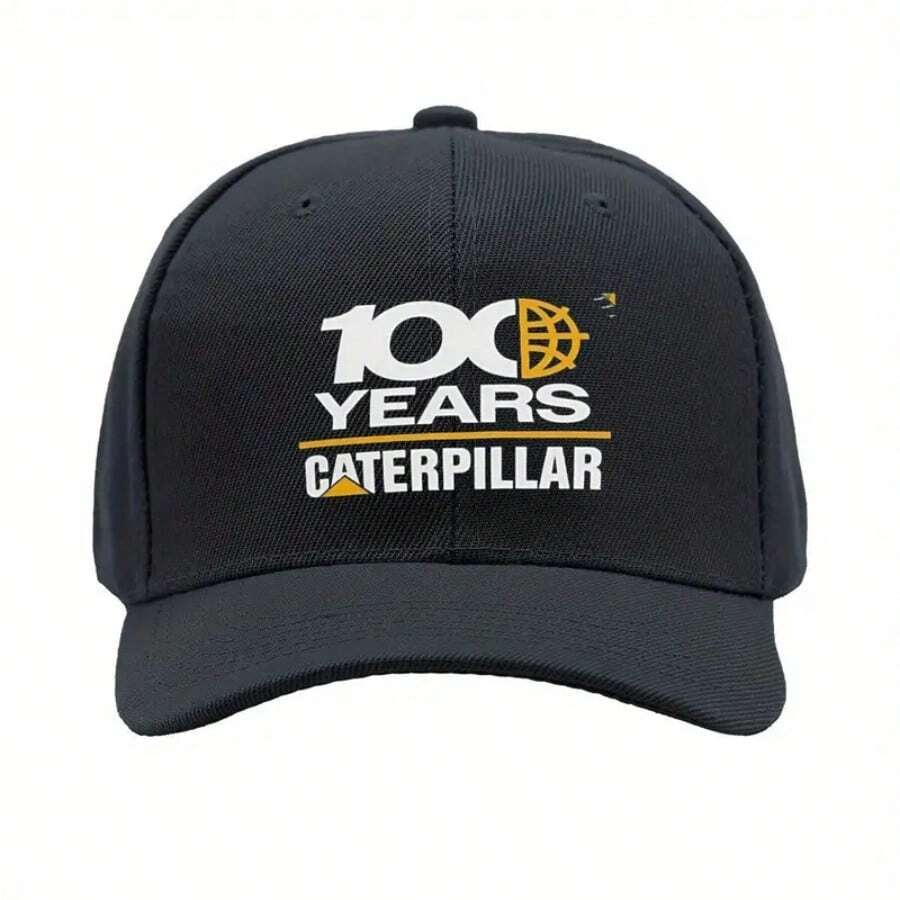 1pc Caterpillar 100 Years Logo Baseball Cap - Lightweight Stretch Fit, Adjustable Snapback Closure, Durable All-Season Truck Driver Hat For Cat Fans & Workers, Retro Style Cap - 黑色 - 查看 1