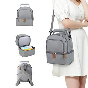 One Piece Of Women's New Gray Fashion Double-Walled Baby Bottle Bag, Insulated Bag, Suitable For Daily Travel On Both Shoulders, One Shoulder, Hand-Held Changing Bag, Multi-Functional Fresh-Keeping Milk Storage Ice Bag