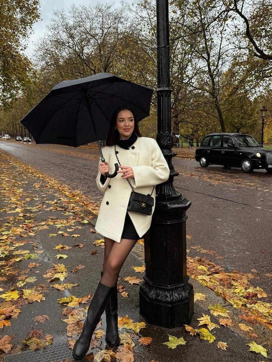 Manteau croisé côtelé à poches polyvalent pour femme, de style français. Blazer à simple boutonnage avec poches, blanc, pour l'automne/hiver - Blanc - Voir 1