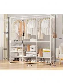 Double/Triple/Quadruple Clothes Rack Open Concept Clothes Organizer Modern Wardrobe - 黑色 - 查看 2