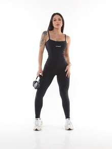 Macacão Longo Fitness Preto - Preto - Visão 3