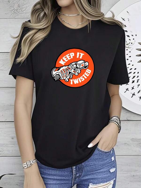 180g pure Cotton keep it twisted motorcycle T-Shirt For Women Slightly Print Round Neck Short Sleeve graphic Unisex Comfortable Breathable Stylish streetwear homme Stretched Top For Everyday Wear Summer designer clothes Casual Versatile fashion Soft