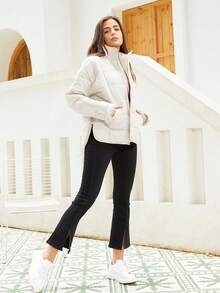 Women's Quilted Cotton Coat With Pockets,Lightweight Short Winter Puffer Jacket,Quilted Streetwear Fashion For Casual Lounge - trắng - Xem 5