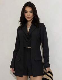 Women's Double Blazer And Casual Shorts Set - màu đen - Xem 1