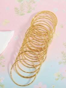 20pcs 3-14Y Girls' Delicate Glitter Bamboo Knot Stacking Bangle Bracelets - one-size - View 2