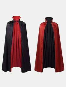 1 件闪亮连帽斗篷，男女通用长袍，适合化妆舞会，中世纪吸血鬼巫师恶魔角色扮演服装道具，万圣节服装 - 黑色 - 查看 2