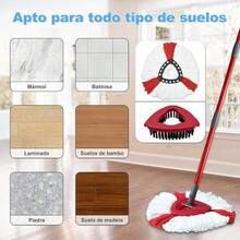 Replacement Mop Heads,  Turbo Mop Refills, Microfiber Mop Head Set, Base, Brush, And Handle Replacement For EasyWring Spin Mop - 紅色 - 查看 6