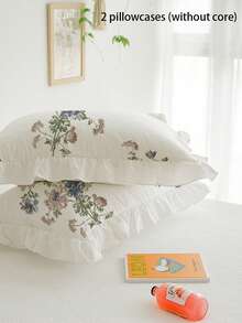 2pcs Floral Ruffle Pillowcase Set (Pillow Insert Not Included), Comfortable Breathable Soft Skin-Friendly, Machine Washable, Suitable For Dorm, Bedroom, Hotel, All Seasons - Multicolor - View 3