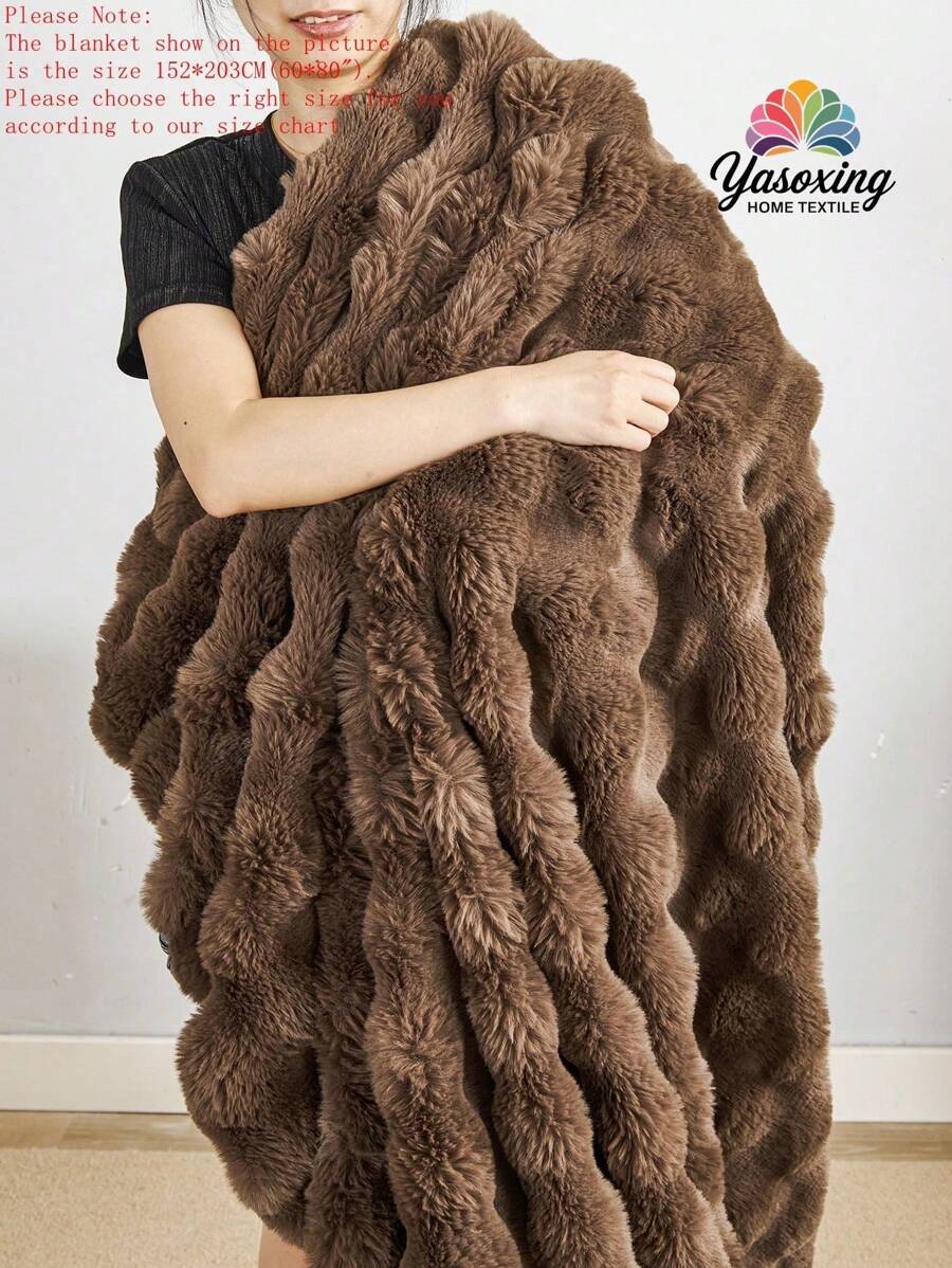 1pc Coffee Brown Cozy Rabbit Fur Plush Blanket Queen Twin King Size Luxury Fluffy Long Plush Blanket Bedding Throw Soft And Comfortable Couches Blankets For Home, For Sofa, Living Room Queen Twin King Size Domitory Bedding Back School Bedding - Coffee Brown - View 1