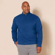 Men's Long-Sleeve Quarter-Zip Pullover Fleece Sweatshirt, Style - Teal Blue - View 5