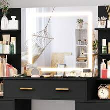 Makeup Dressing Table With Mirror, 7 Drawers & Storage Shelves, 3 Color Modes & Adjustable Brightness LED Mirror, Bedroom Furniture, Great Christmas Or Halloween Gift For Women And Girls ﻿