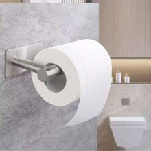 1 Peça Suporte para Papel Higiênico de Aço Inoxidável Resistente, Montagem na Parede Autoadesiva Sem Furos, Acabamento Escovado, Dispensador de Rolo de Papel Higiênico, Suporte para Papel Higiênico de Parede - Prata - Visão 3