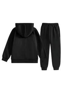 Young Boy Funny Cartoon 3D Animal & Mythical Creature Graphic Letter Print Hoodie And Sweatpants Set - Black - View 2