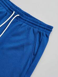 2 Piece Men's Geometric Print Short-Sleeved Shirt Clear Color Drawstring Pants Set Breathable Short-Sleeved Shirt And Drawstring Shorts Set Home Party Style, Perfect For Summer Outdoor And Casual Wear - Comfortable Fit Complete Two-Piece Men's Outfit - Màu xanh lam - Xem 8