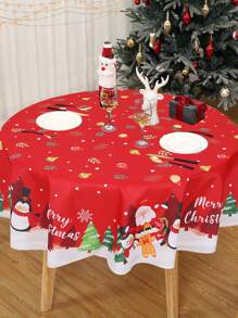 1pc Christmas Round Tablecloth,Christmas Decoration Table Runner, Santa Claus Christmas Snowman Style Merry Christmas Table Cover, Christmas Party Table Dining Room Decor Table Cloth, Christmas Home Decor, Christmas Kitchen Decoration, Christmas Gifts,Christmas Ornaments, Christmas Table Center Decoration, 2026 New Year Decoration