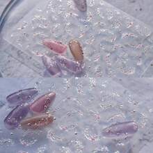 French Luxury Retro Golden-Stamped Star & Moon Ice Crystal Nail Stickers - Self-Adhesive Glossy Fantasy Nail Art Decals With Sparkling Crystals, Irregular Shapes For DIY Manicure, Parties, Weddings (Plastic, One-Time Use), Party Nail Decor, Selfadhesive Nails - 銀色 - 查看 3