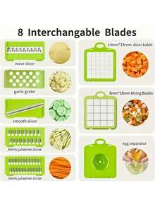16pcs Vegetable Chopper Multi-Function Slicer Kitchen Tool, Easy To Make Salad With Interchangeable Blades, Party Cooking Gadget