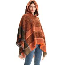 Women's Hooded Fishbone Pattern Poncho Cloak, Suitable For Spring, Autumn And Winter - Hooded Cape Pullover - View 2