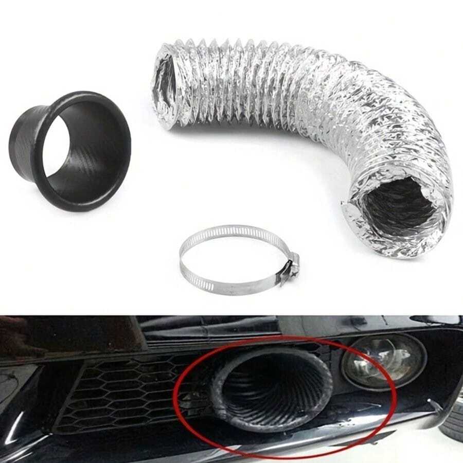 Car Carbon Pattern Air Inlet - Front Bumper Intake Pipe, Heat Dissipation - Silver - View 1