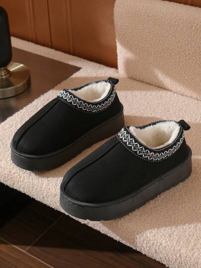 Winter Spitzenbesatz Schlüpf-Pantoffeln für Damen & Paar, warme Schneestiefel mit rutschfesten dicken Sohlen, einfacher Retro Innen-/Außenbereich Tragen