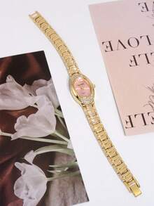 Armbanduhr für Frauen, luxuriös und elegant mit ovalem Zifferblatt, Edelstahlarmband, Damen Quarz Armbanduhr als Geschenk