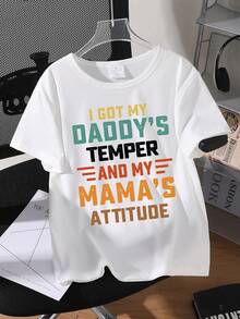 男童标语字母印花休闲短袖T恤 - 白色 - 查看 2