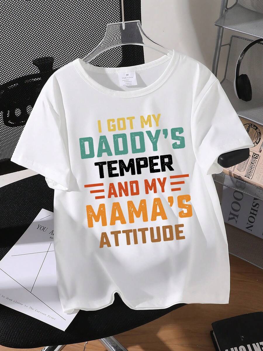 男童标语字母印花休闲短袖T恤