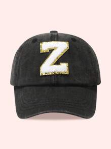 1pc Kids 26 Letters Baseball Cap, Washed Baseball Hat For Boys And Girls, Suitable For Outdoor Activities And Daily Wear, Sun Ion - Gold Label-black Washed Cap - View 63