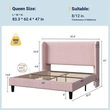 Allewie Full/Queen/King Size Bed Frame With Upholstered Wingback Headboard, Vertical Channel Tufted Corduroy Velvet Platform Bed, Strong Wooden Slats Support, No Box Spring Needed, Easy Assembly, Pink - Pink - View 10