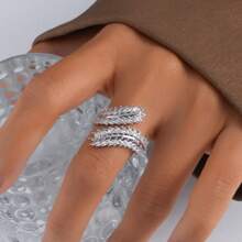 1 件高品质双色枫叶铜合金锆石开口戒指，礼物