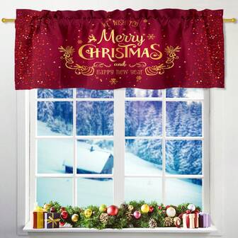 1pc Christmas Valance Christmas Curtain Head, Rod Pocket Curtain For Living Room Kitchen Holiday Christmas Decorations Cabinet Cafe Home Decor, 52*18in  Christmas Decor  Room Decor Wall Decor