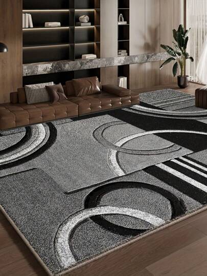 1pc Modern Minimalist Geometric Pattern Orange & Khaki Area Rug, Living Room Bedroom Entryway Kitchen Carpet, Washable Plush Thick Rug For Home Decor, Autumn/Winter