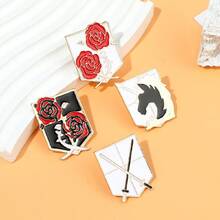 4 件复古进击的巨人调查兵团自由之翼金属胸针，动漫主题羽毛图腾徽章，复古日式背包别针，服装装饰，动漫收藏 - 彩色 - 查看 14