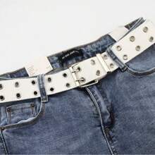 1 条街头风格时尚双扣帆布和皮革腰带，别致镂空休闲牛仔腰带，男女款个性化街头和学院风格，适合年轻人 - A - 查看 14