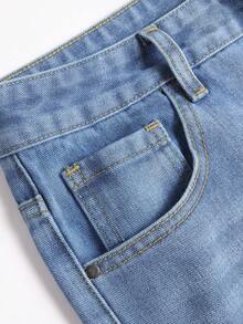 Men's Heavy Embroidered Five-Pointed Star Casual Couple Straight Jeans Ripped Distressed Slim Jeans For Women - Màu xanh lam - Xem 6