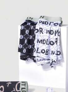 4pcs/Pack Men's Breathable Ice Silk Printed Letter Boxer Briefs