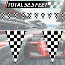 MARFOREVER 52.5 Ft Black And White Checkered, 38Pcs Racing Flags Race Car Pennant Truck Birthday Party Decorations Race Themed Party Supplies 11.8 X.9 Inch