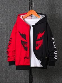 秋冬男童幼儿/大童红黑撞色趣味印花休闲运动夹克 - 彩色 - 查看 1