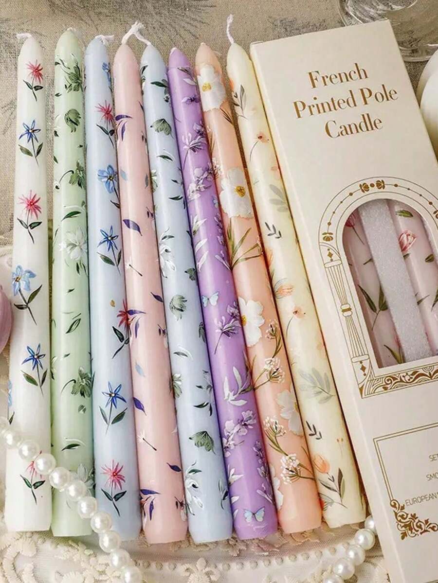2pcs Printed Taper Candles - 9.84 Inches, Assorted Patterns, Suitable For Wedding Banquet Table Decor, Holiday Ambiance, Home Decor And Holiday Party Decoration
