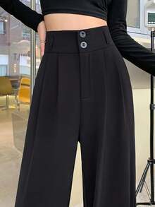 修身直筒正装裤，纯色，带口袋，纽扣和拉链开合 - 黑色 - 查看 5