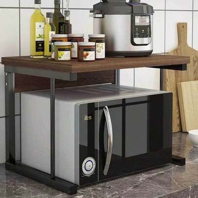 Bakaji Scaffalatura Mobile Scaffale Porta Microonde Struttura in Metallo con Ripiano in Legno MDF Organizer Mensola Porta Utensili Strumenti Cucina Design Moderno Dimensione 54 x 35 x 35 cm