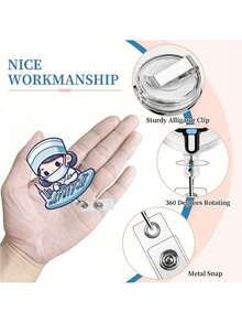 2D Flat Acrylic Nurse Girl ID Card Holder - Retractable Badge Reel, Durable Tag, Suitable For Medical Students And Practicing Nurses - Durable PMMA Material, For Workplace Identification, Medical Tag Clip | Fun Design | Durable Acrylic Material, Nurse Accessories, Back To School, Teacher Gift - Multicolor - View 5