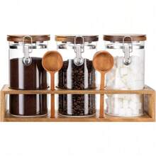 Premium Coffee Bean Canisters – Glass Jars With Airtight Locking Clamp & Included Bamboo Scoop