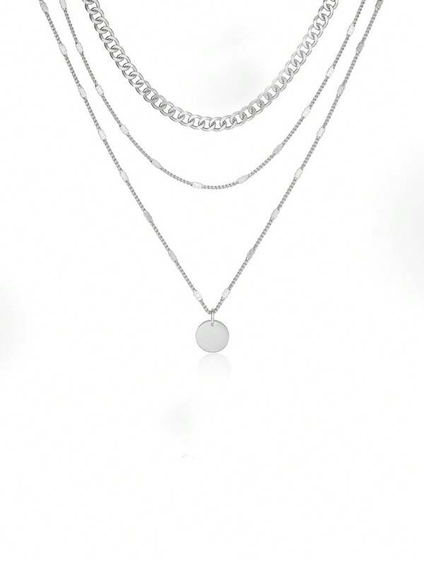 1 Pc 18K Gold-Plated Simple CZ Coin Stackable Necklace Sliver Tone Suitable For Daily Wear By Ladies.