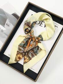 1pc New Satin Square Scarf For Men And Women 70*70cm Satin Floral Geometric Pattern, Elegant Retro Bohemian Style Headscarf, Fashionable And Versatile Neutral Square Scarf, Suitable For Daily And Casual Occasions, Can Also Be Used As A Holiday Gift