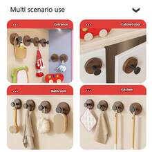 1/3/5Pcs Walnut Wood Grain Plastic Suction Cup Hook Strong Bearing Adhesive Hook For Bathroom And Kitchen No-Drill Creative Knob Design, Portable Storage Hanger